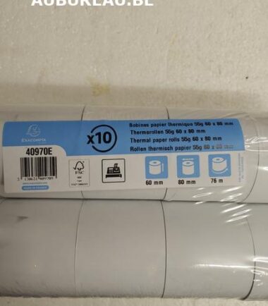 Bobine pour tickets de caisse 60x80mm - 76m - 1 pli thermique 55g/m2. - Blanc réf. 40970E en bte de 30 pièces